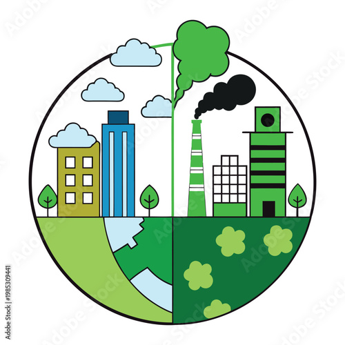 A green city thrives with trees, clean air, and sustainable living, while a polluted city struggles with smog, waste, and noise, impacting health, nature, and overall quality of life.
