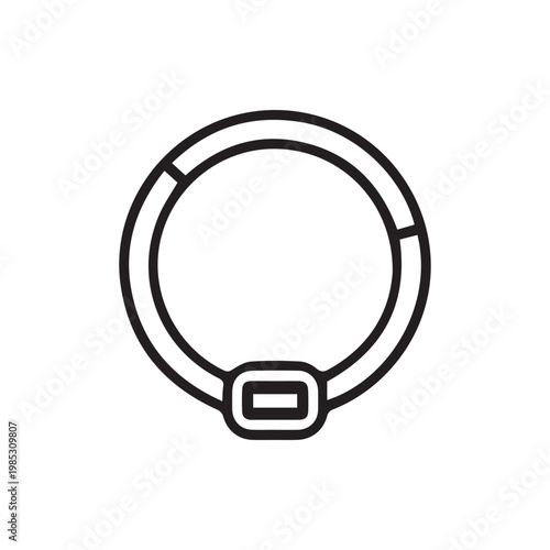 A minimal black outline illustration of a pet collar with a rectangular buckle on a plain white background
