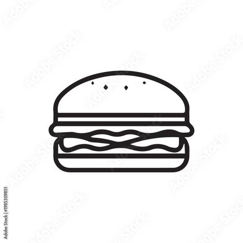 Crisp black and white line art of a tasty burger a universal food symbol