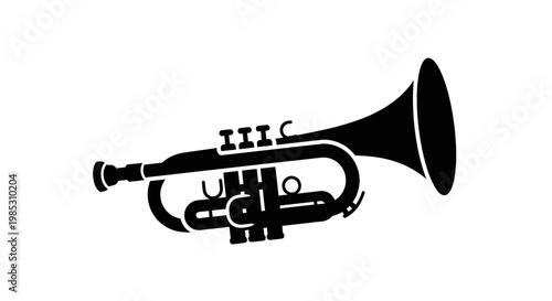 Black Silhouette of a Trumpet Musical Instrument on White Background
