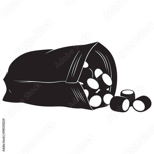 Bag of marshmallows illustration with black and white