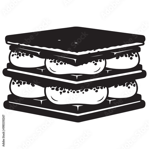 Close-up illustration of layered smores with graham cracker