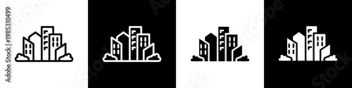 Office Buildings  black and white icon design concept