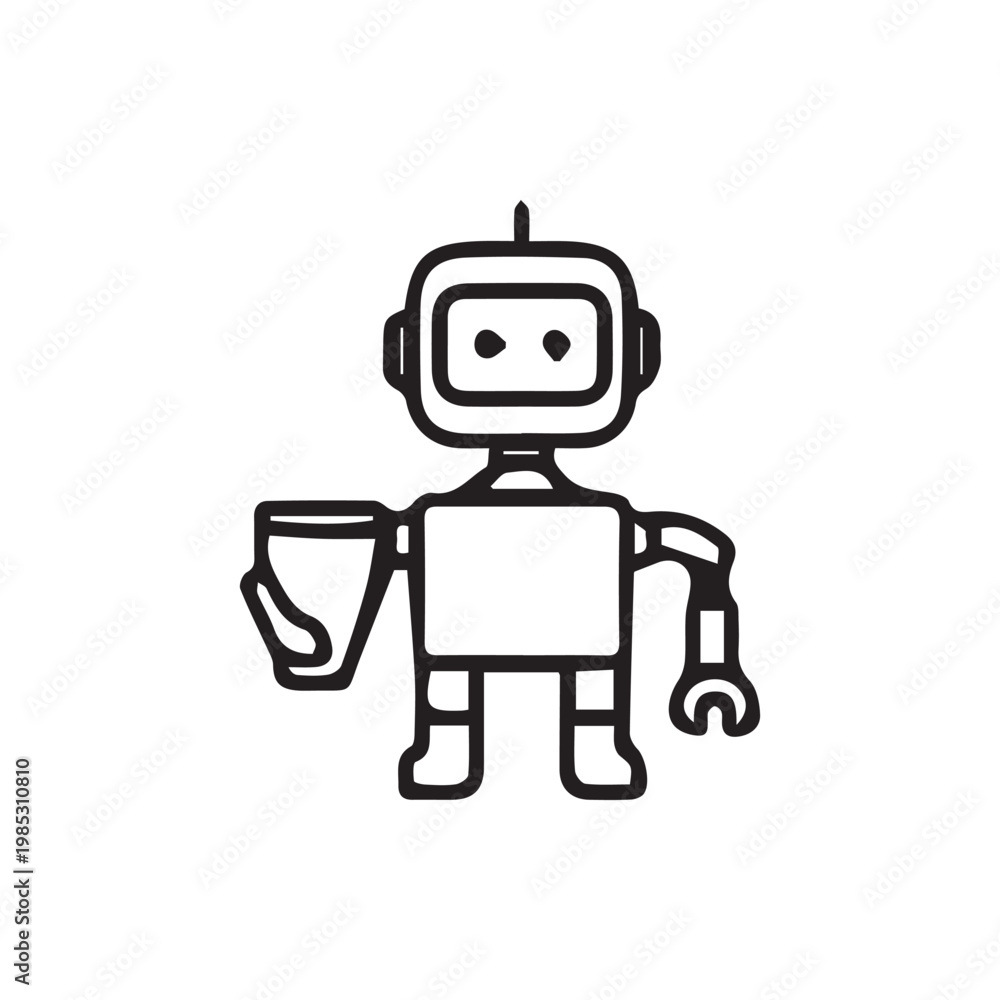 Naklejka premium Minimalist robot character illustration friendly cartoon style graphic design element