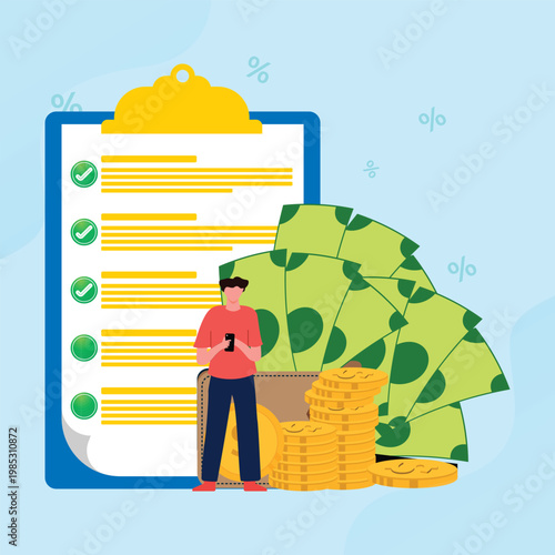 Money management illustration, finance report illustration,  auditing company illustration, business analysis design 