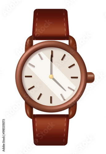 Classic Brown Leather Wristwatch Icon Isolated On White Background For Father's Day Design Vector