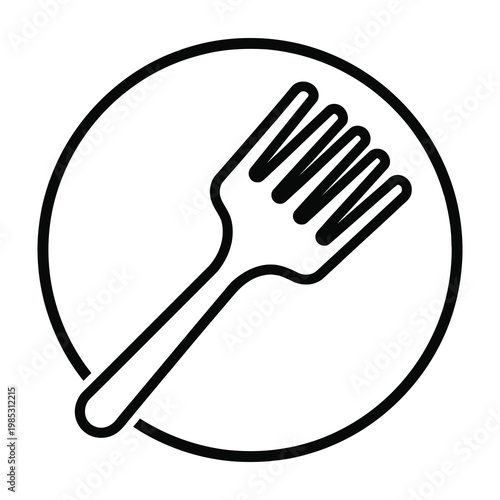 Fork on plate icon simple black line drawing