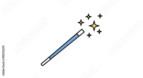 Blue magic wand icon with sparkling yellow stars around the tip represents magic tricks or creative digital tools.