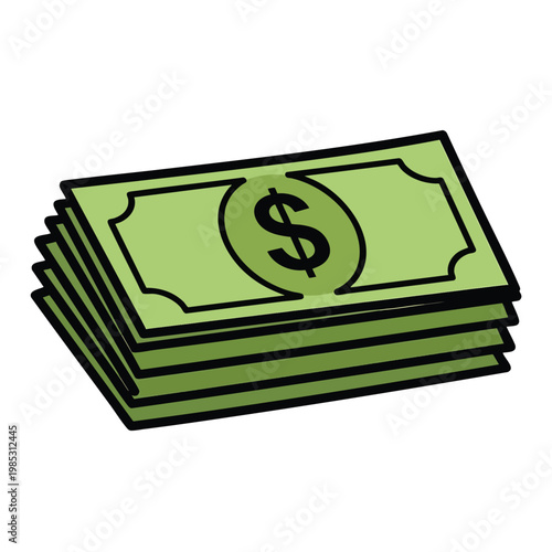 Stack of dollar bills icon, cash and financial success.