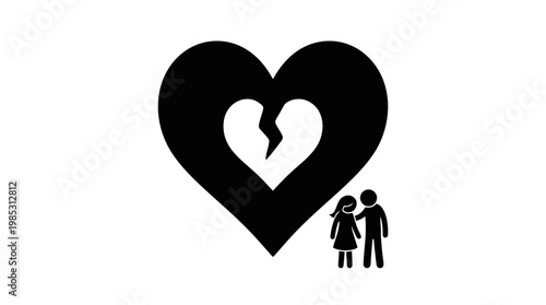 Broken Heart Symbol with Couple Silhouette