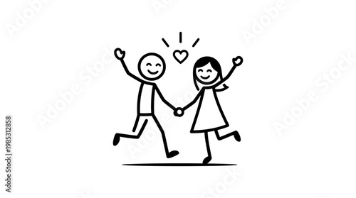 Happy Stick Figures Celebrating Love