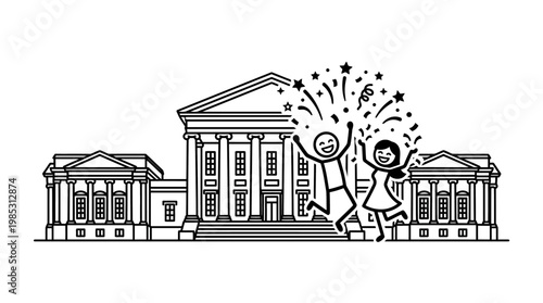 Celebratory Couple in Front of Classical Building