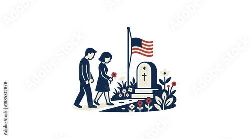 Couple Pays Respects at Veteran's Grave on Memorial Day