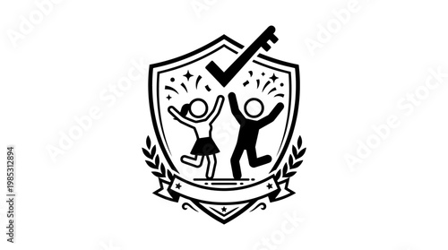 Achievement and Success People with Shield and Key