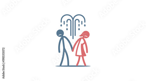 Sad Couple Under The Rain Sign