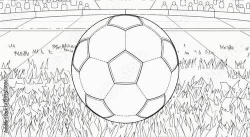 Soccer Ball on Field Black and White 