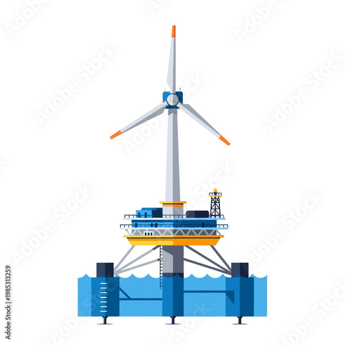 Floating offshore wind turbine platform generating clean renewable energy in the ocean