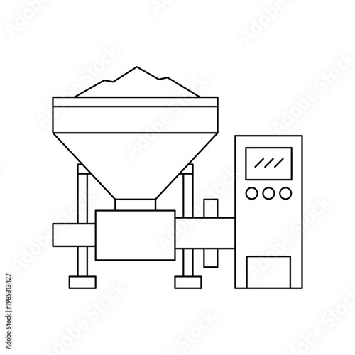 Material hopper with digital control panel icon for automated industrial mixing and processing.Editable stroke, Vector illustration, Line art Icon, Symbols.