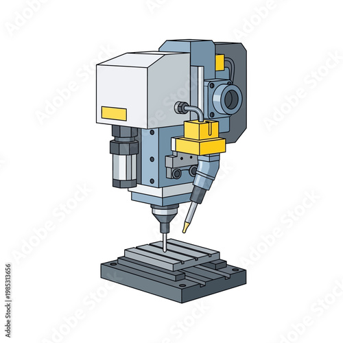 Industrial Milling Machine with Drill Bit Engaged