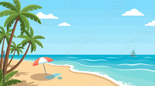 Tropical Summer Season Event Beach Party Poster Template with Palm Trees and Large Copy Space Flat Vector