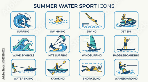 Summer Water Sport Line Icon Set