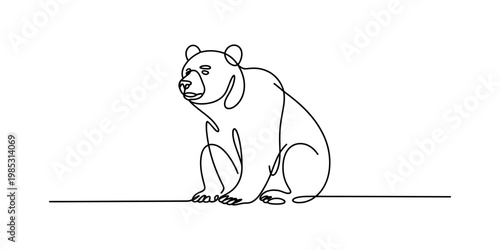 A minimalist single line drawing of a grizzly bear sitting patiently on a plain white background Vector, illustration