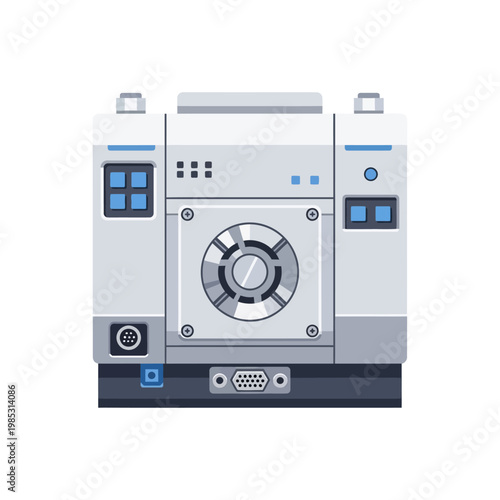 Modern Industrial Machine Unit with Fan and Ports, Technology Concept