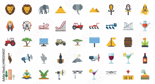 Collection of African Safari and Egyptian Themed Icons.