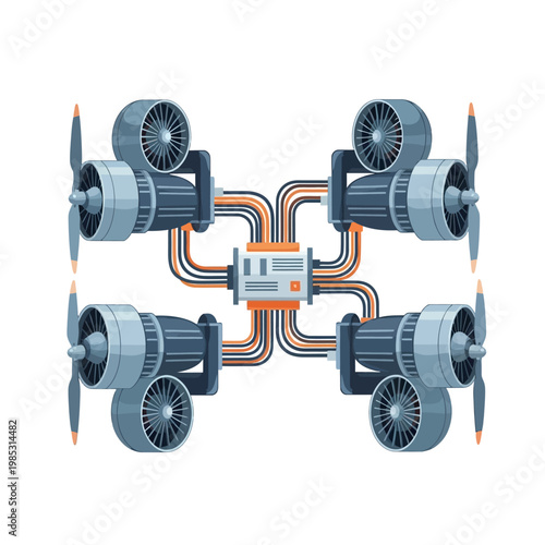 Quadrotor Drone Engine System Illustration