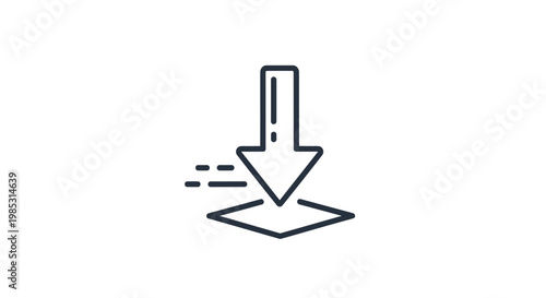Simple download or install icon showing a bold arrow pointing downwards toward a square platform in minimalist style.