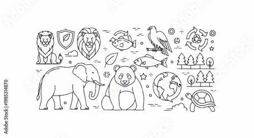 Collection of Hand Drawn Animals and Nature Icons.