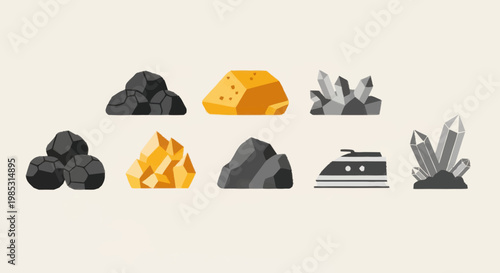 Collection of Raw Materials and Minerals Icons.