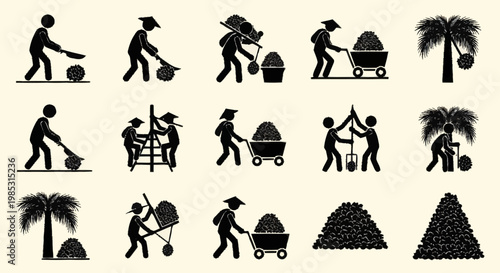 Collection of Silhouettes Illustrating Agricultural Labor and Harvesting.