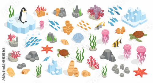 Underwater Ocean Life and Arctic Elements Collection.
