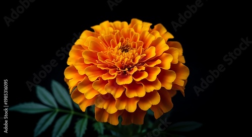 Orange marigold flower blooms vibrantly against a dark background.