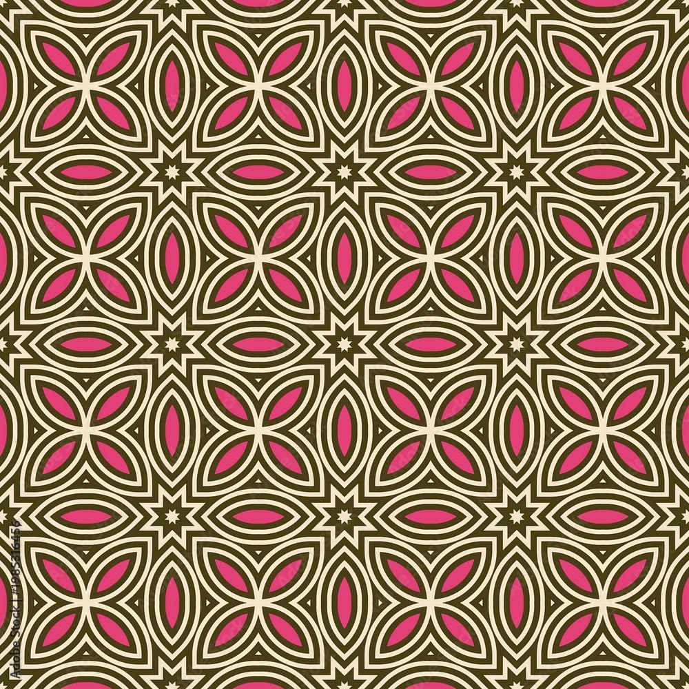Fototapeta premium A pattern of pink and brown flowers. The pattern is made up of squares and triangles