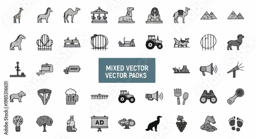 Collection of Diverse Vector Icons and Symbols.