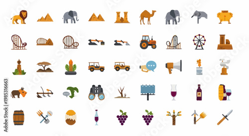 Collection of diverse flat design icons representing various concepts and objects.
