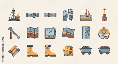 Collection of mining industry icons and symbols.