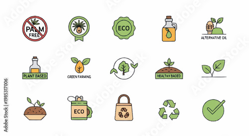Collection of eco friendly and organic product icons.