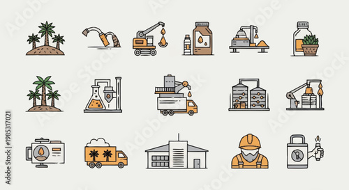 Industrial Icons Set Factory Production Manufacturing Transportation.