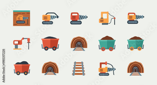 Collection of mining industry icons and symbols.