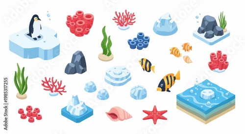 Collection of Underwater Elements and Arctic Animals.