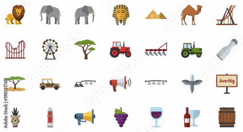 Collection of Various Icons and Symbols Representing Different Themes.