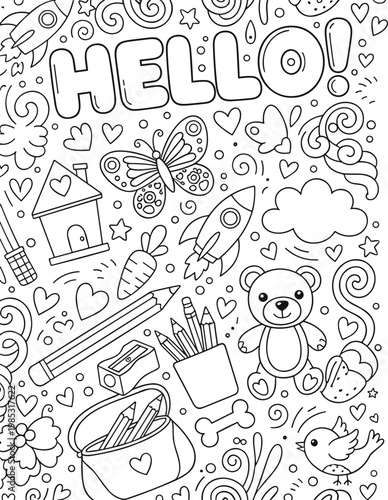 Collection of hand drawn doodle seamless patterns featuring cute cats cupcakes rainbows and space elements for kids nursery wallpaper design and creative fabric projects