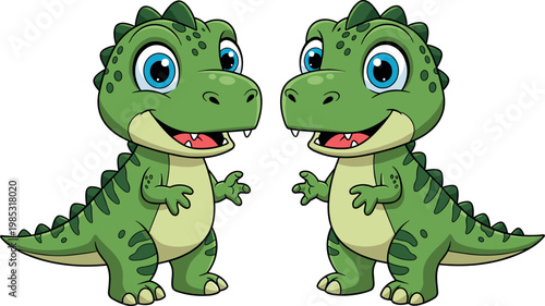 Cute Baby Tyrannosaurus Rex Dinosaur Cartoon Characters for Kids Birthday Invitations, Prehistoric Education, Nursery Wall Art Decor, and Jurassic Theme Vector Illustrations