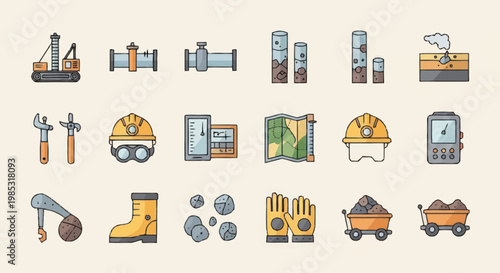 Collection of mining industry icons and symbols.