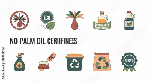 Collection of eco friendly and no palm oil certification icons.
