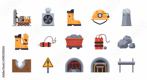 Mining Industry Equipment and Symbols Collection.
