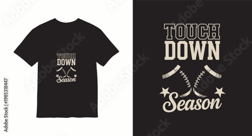 Touchdown season american football tshirt design with crossed laces and vintage typography.